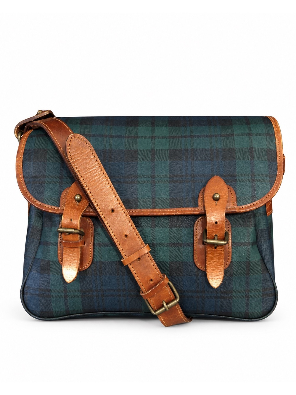 RALPH LAUREN Black Watch Plaid Crossbody Weekend Messenger Laptop Shoulder Bag - Picture 1 of 16